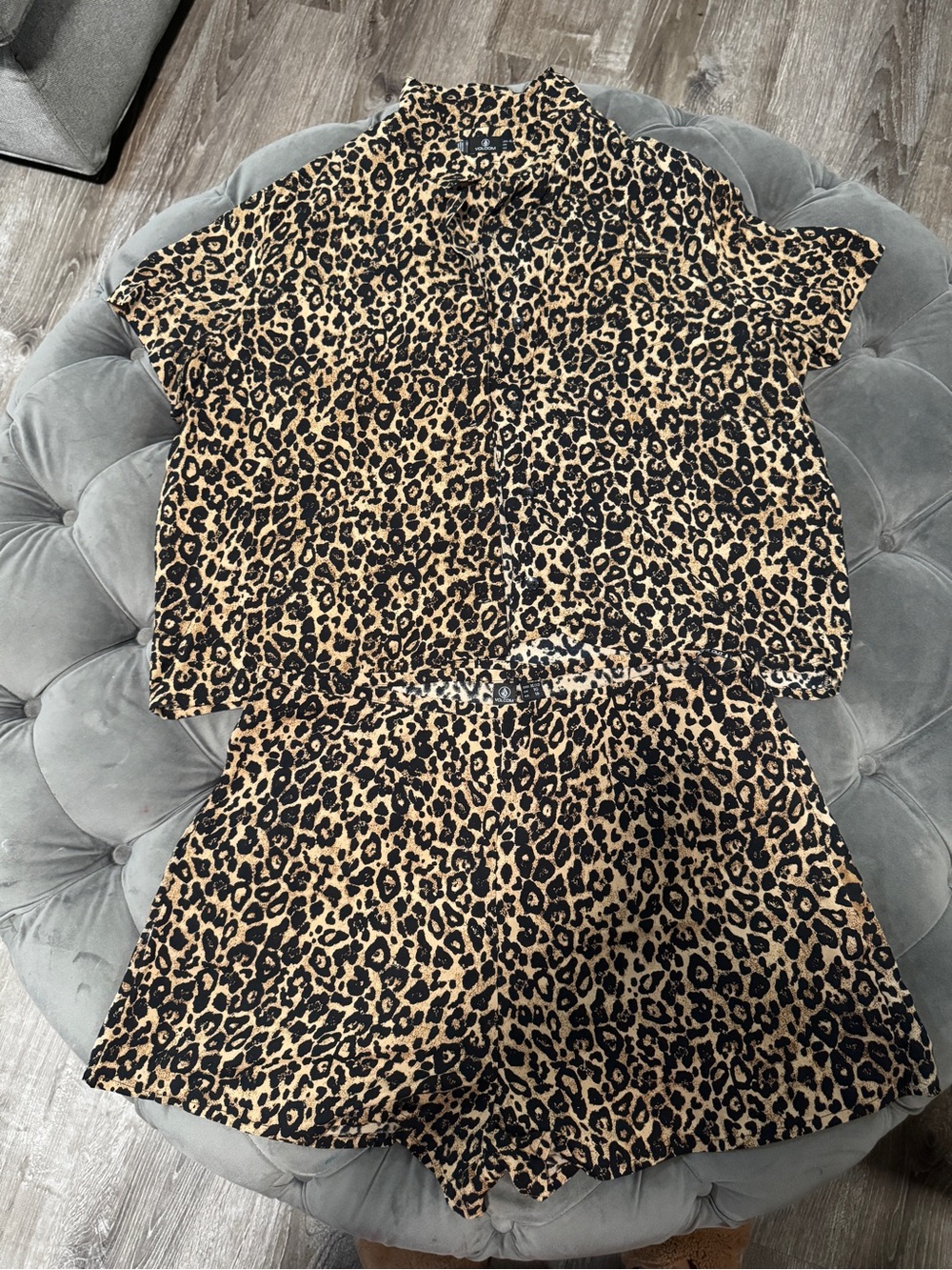 Volcom Leopard Print Women's Short Set - Black and Tan